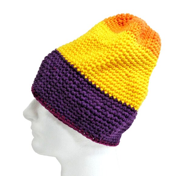 Multicolor Baggy Beanie Cap Unisex Hat Handmade Crochet Knit Stripe Slouchy NWT - Picture 4 of 7